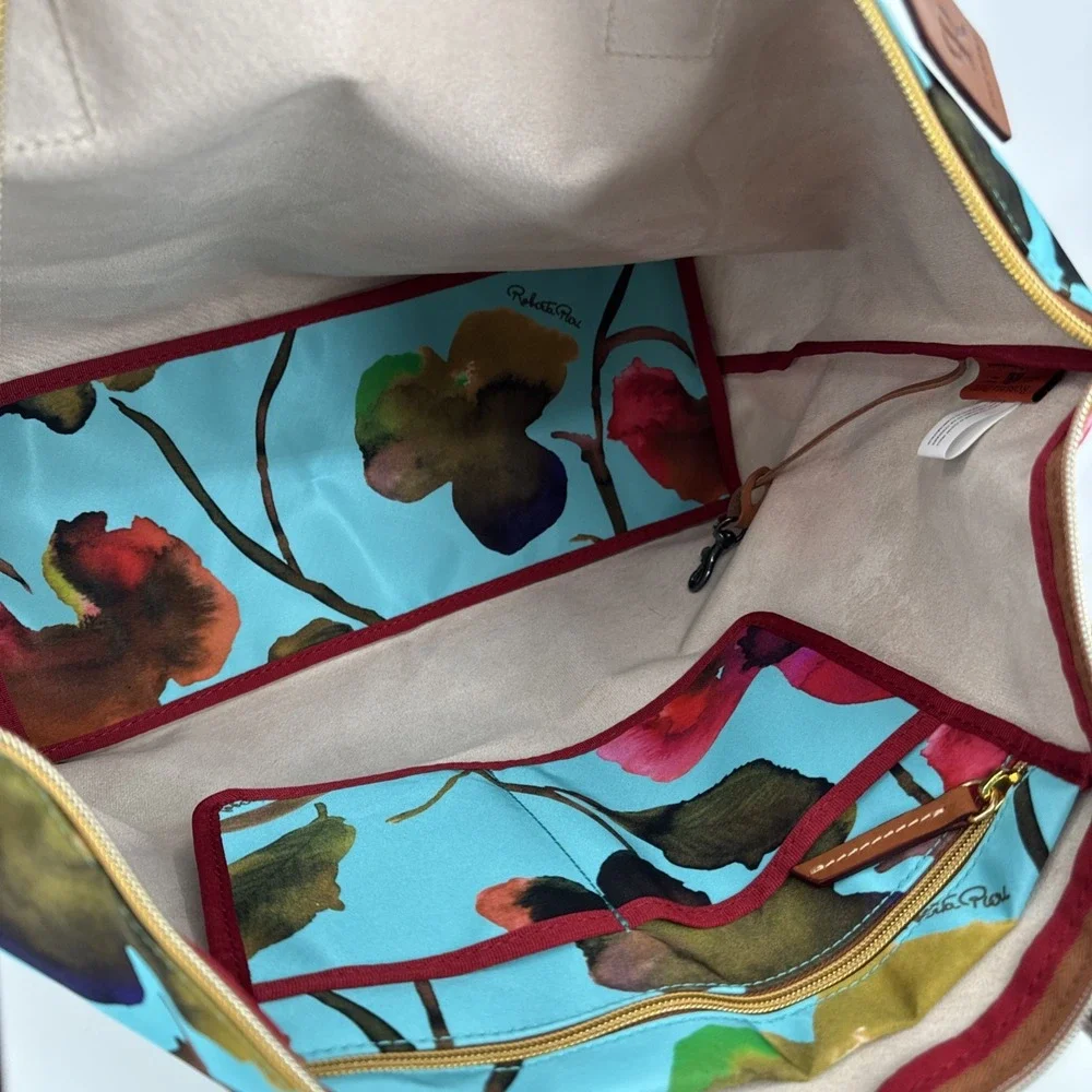 Roberta Pieri Robertina Tote Bag In Teal With Floral Print Overnight Designer